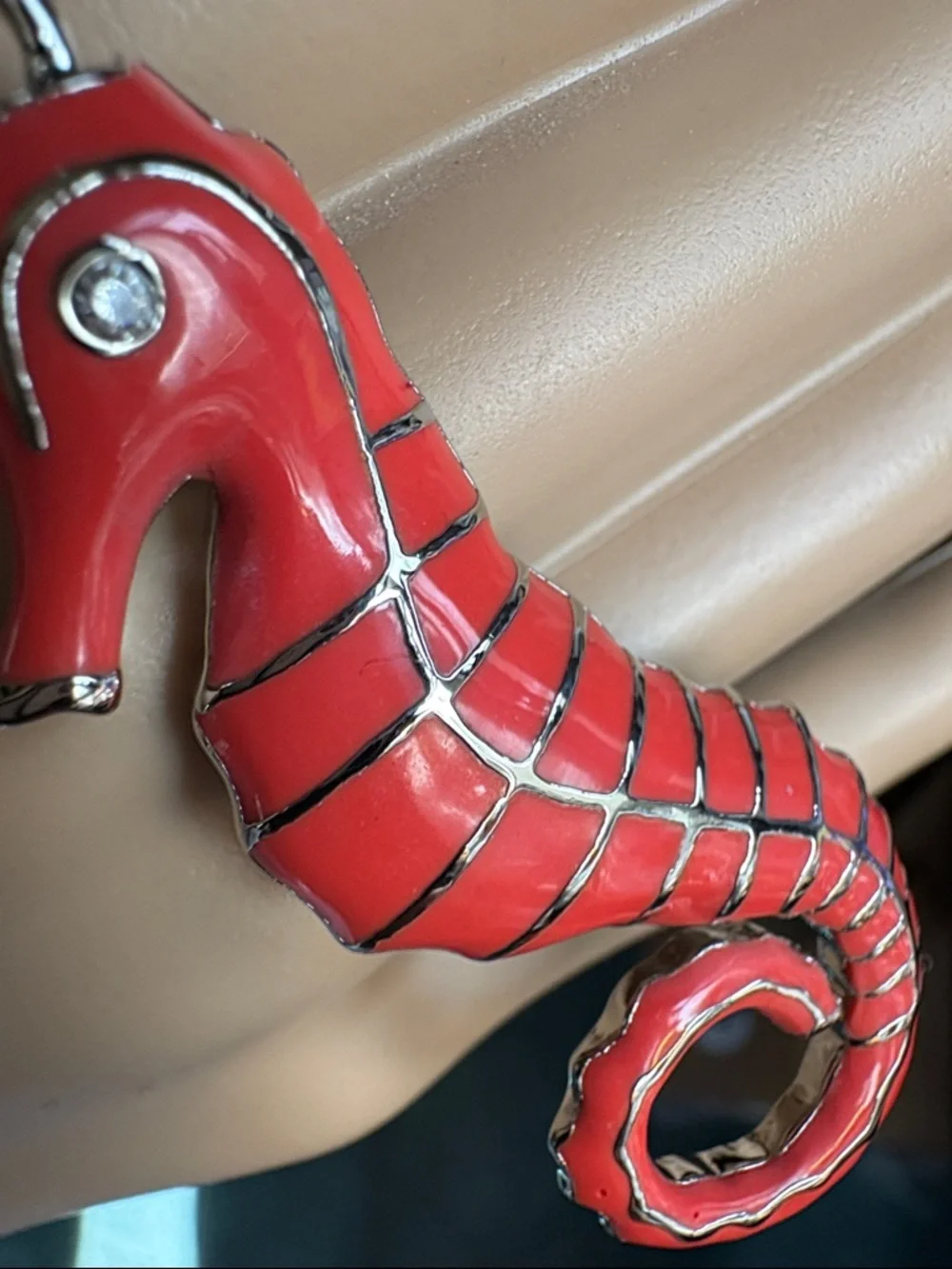 Coach Coral Enamel Seahorse Bag Charm with Silver Hardware - Picture 3 of 5